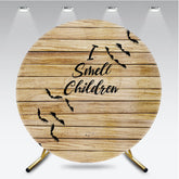 Aperturee - Aperturee I Smell Children Round Backdrop for Halloween Hocus Pocus Inspired with Bats Rustic Wood Witch Party Decor