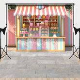Aperturee - Aperturee Ice Cream and Cupcake Shop Combo Set Backdrop Pastel Striped Sweet Treats Birthday Party Background