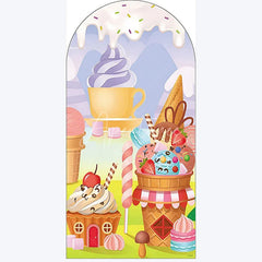 Aperturee - Aperturee Ice Cream Dessert Birthday Backdrop Sweet Candy Themed Arch Decor Fun Party Photo Booth for Girls
