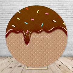 Aperturee - Aperturee Ice Cream Round Backdrop Colorful Sprinkles Waffle Cone Birthday Party Decor Sweet Dessert Background