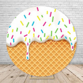 Aperturee - Aperturee Ice Cream Round Backdrop Colorful Sprinkles Waffle Cone Birthday Party Decor Sweet Dessert Background