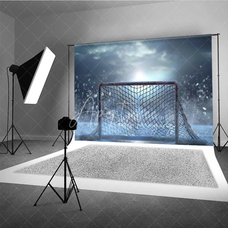 Aperturee - Aperturee Ice Hockey Goal Net Sports Photography Backdrop Winter Frozen Rink Puck Dust Competition Background
