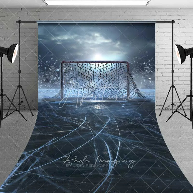Aperturee - Aperturee Ice Hockey Rink Goal Sweep Photography Backdrop Winter Frozen Sports Competition Photo Background