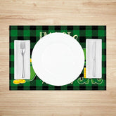 Aperturee - Aperturee Im Not Irish But Kiss Me Anyway Set of 4 Placemats St. Patricks Day Pot of Gold Plaid Table Mats
