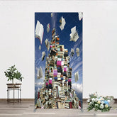 Aperturee - Aperturee Imaginative Flying Books and Knowledge Mountain Rectangle Arch Backdrop Academic Graduation Party Decor