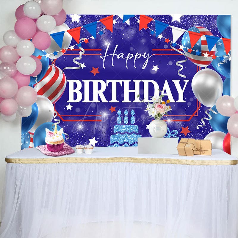 Aperturee - Aperturee Independence Day Balloon Cake Happy Birthday Backdrop