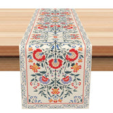 Aperturee - Aperturee Indian Floral Block Print Table Runner Red and Blue Vintage Botanical Farmhouse Kitchen Dining Decor