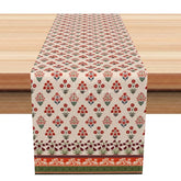 Aperturee - Aperturee Indian Floral Block Print Table Runner Red and Green Vintage Botanical Farmhouse Kitchen Decor