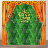 Aperturee - Aperturee Indian Green Leaves Wall Curtain Square Backdrop