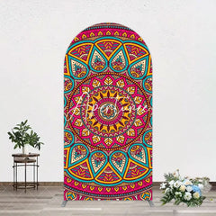 Aperturee - Aperturee Indian Mandala Boho Floral Birthday Arch Backdrop