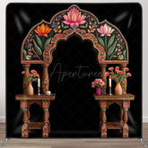 Aperturee - Aperturee Indian Retro Floral Arch Square Double-Sided Backdrop