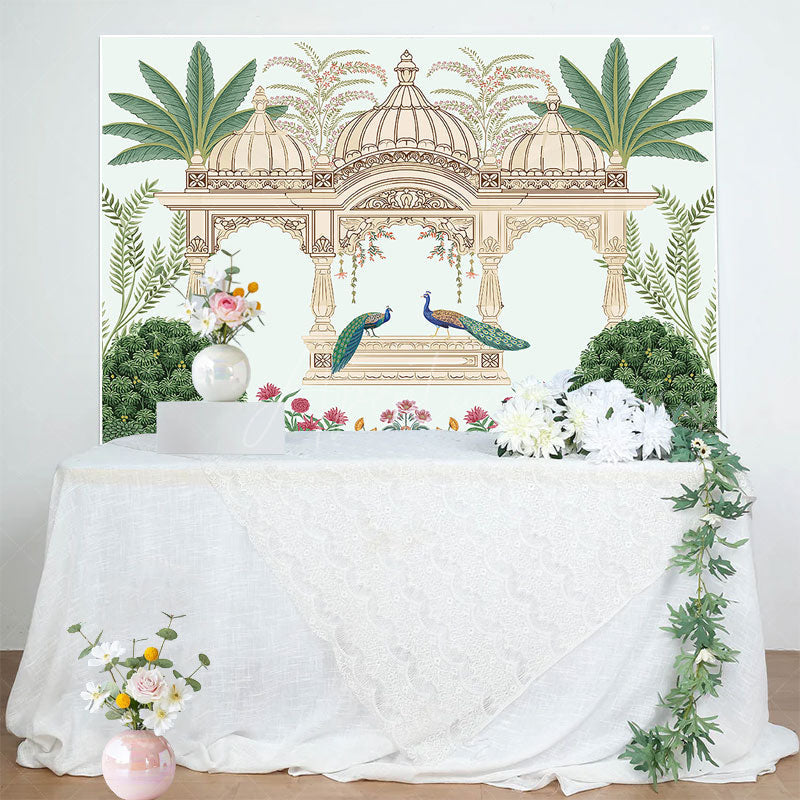 Aperturee Aperturee Indian Temple Green Plants Peacock Birthday Backdrop