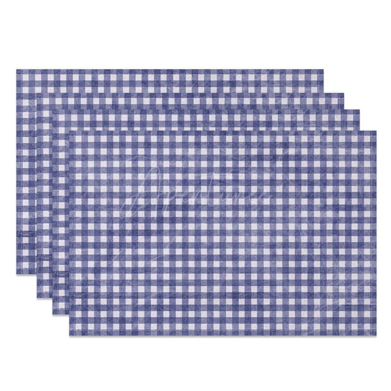 Aperturee - Aperturee Indigo Blue White Plaid Dining Set of 4 Placemats