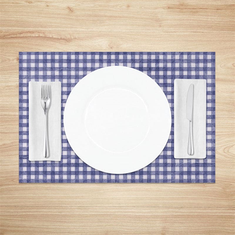 Aperturee - Aperturee Indigo Blue White Plaid Dining Set of 4 Placemats