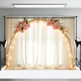 Aperturee - Aperturee Indoor Beige Chiffon Light Arch Floral Wedding Backdrop