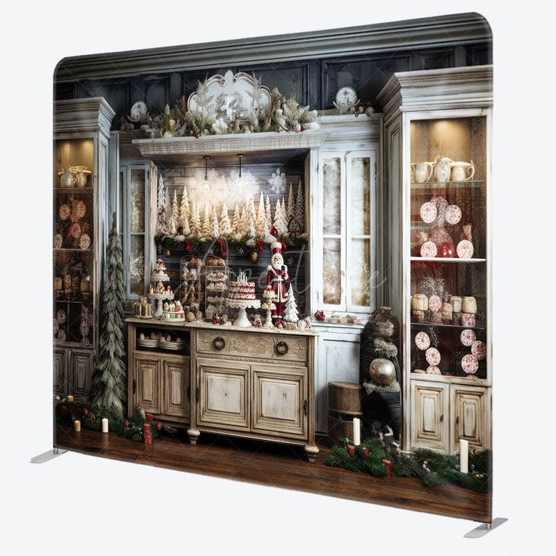 Aperturee - Aperturee Indoor Christmas Kitchen Fabric Photo Booth Backdrop
