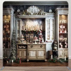Aperturee - Aperturee Indoor Christmas Kitchen Fabric Photo Booth Backdrop