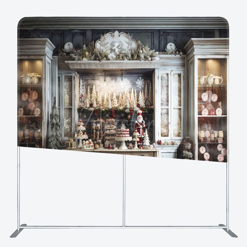 Aperturee - Aperturee Indoor Christmas Kitchen Fabric Photo Booth Backdrop