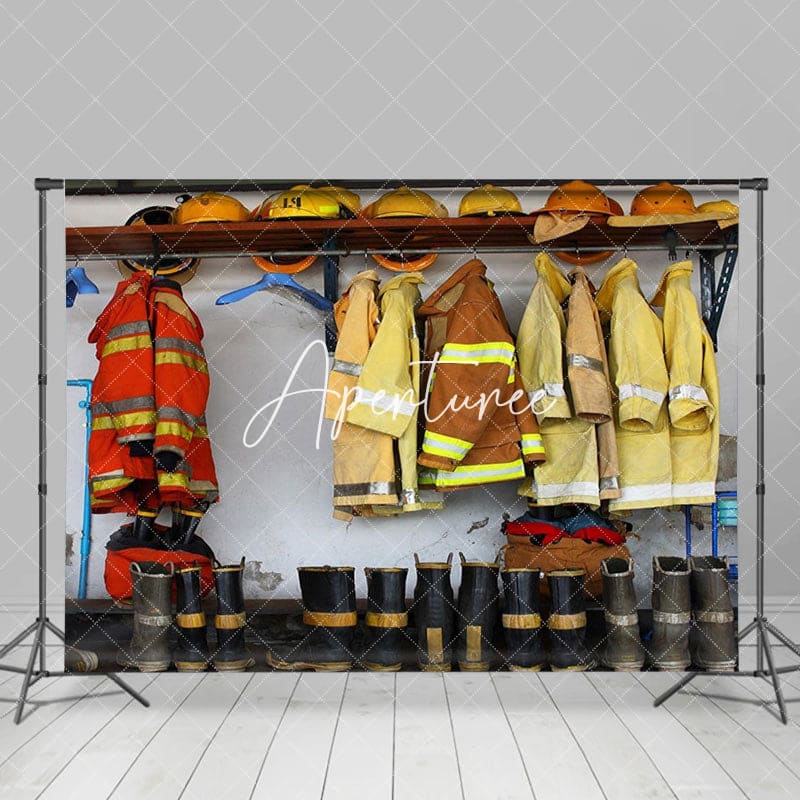 Aperturee - Aperturee Indoor Firefighter Equipment Locker Room Backdrop