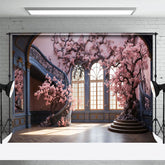 Aperturee - Aperturee Indoor Palace Stairs Pink Tree Architecture Backdrop