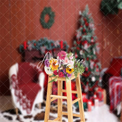Aperturee - Aperturee Indoor Room Green Tree Red Gifts Christmas Backdrop