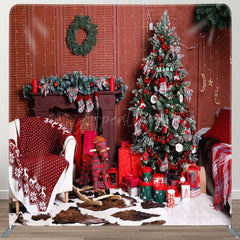 Aperturee - Aperturee Indoor Room Green Tree Red Gifts Pillow Case Backdrop