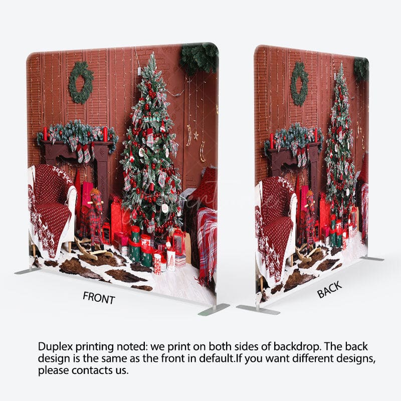 Aperturee - Aperturee Indoor Room Green Tree Red Gifts Pillow Case Backdrop