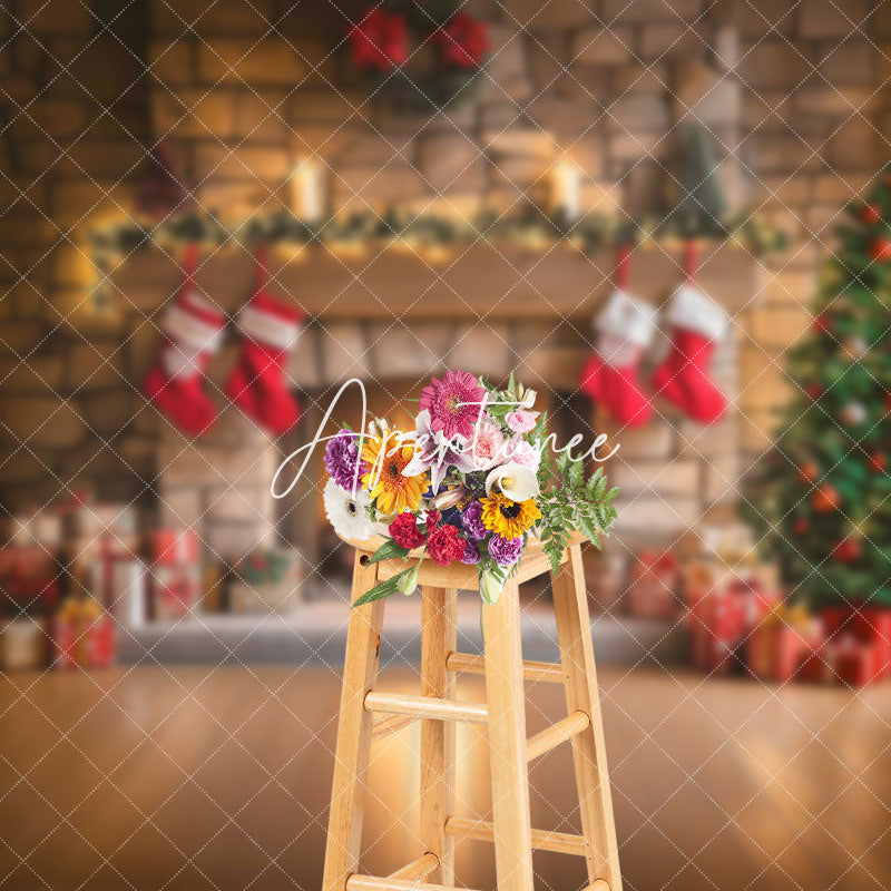 Aperturee - Aperturee Indoor Room Sock Gifts Fireplace Christmas Backdrop