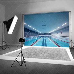 Aperturee - Aperturee Indoor Swimming Pool Lanes Photography Backdrop Blue Water Competition Swim Meet Sports Background