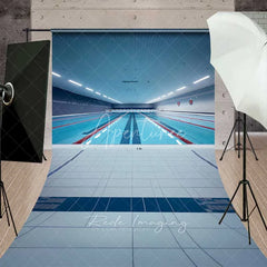 Aperturee - Aperturee Indoor Swimming Pool Lanes Sweep Photography Backdrop Blue Water Competition Sports Photo Studio Prop