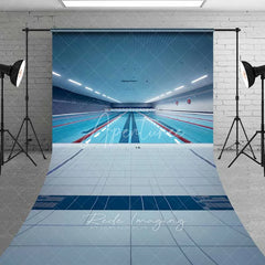 Aperturee - Aperturee Indoor Swimming Pool Lanes Sweep Photography Backdrop Blue Water Competition Sports Photo Studio Prop