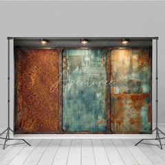 Aperturee - Aperturee Industrial Grunge Rusty Distressed Metal Photography Backdrop Vintage Textured Wall Panel Design for Studio