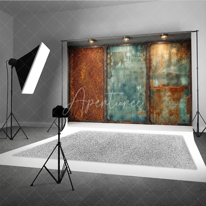 Aperturee - Aperturee Industrial Grunge Rusty Distressed Metal Photography Backdrop Vintage Textured Wall Panel Design for Studio