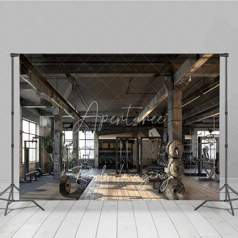 Aperturee - Aperturee Industrial Gym Fitness Room Photography Backdrop Bodybuilding Workout Weightlifting Background
