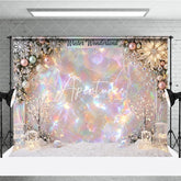 Aperturee - Aperturee Iridescent Holographic Winter Wonderland Photography Backdrop Dreamy Snowflakes and Ornaments Decor