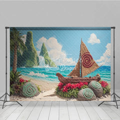 Aperturee - Aperturee Island Adventure Backdrop Tropical Beach Voyager Boat Banner Polynesian Luau Party Supplies Photo Booth Props