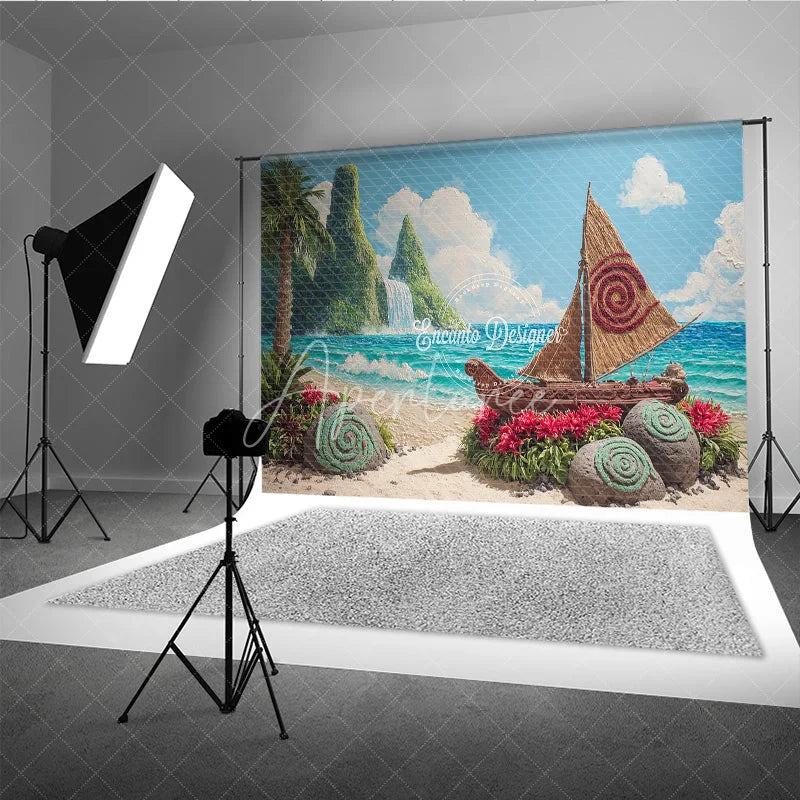 Aperturee - Aperturee Island Adventure Backdrop Tropical Beach Voyager Boat Banner Polynesian Luau Party Supplies Photo Booth Props