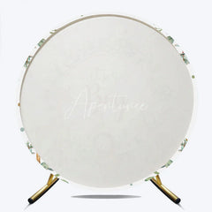 Aperturee - Aperturee It is a Boy Round Backdrop Safari Animals and Eucalyptus Leaves Baby Shower Party Decoration