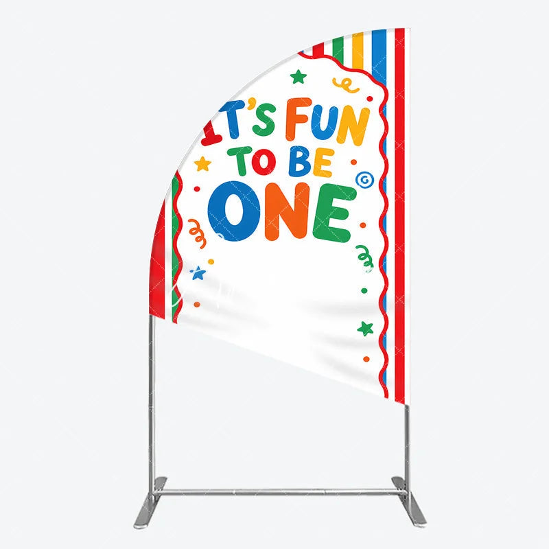 Aperturee - Aperturee It’s Fun to Be One Half Moon Arch Backdrop Colorful Striped First Birthday Party Decor