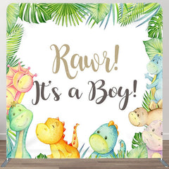 Aperturee - Aperturee Its A Baby Dinosaur Fabric Backdrop Cover for Baby Shower