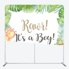 Aperturee - Aperturee Its A Baby Dinosaur Fabric Backdrop Cover for Baby Shower