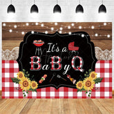 Aperturee - Aperturee It’s a Baby Q Summer Barbecue Baby Shower Backdrop Red Plaid with a Rustic Vibe Fun Outdoor Party Decoration