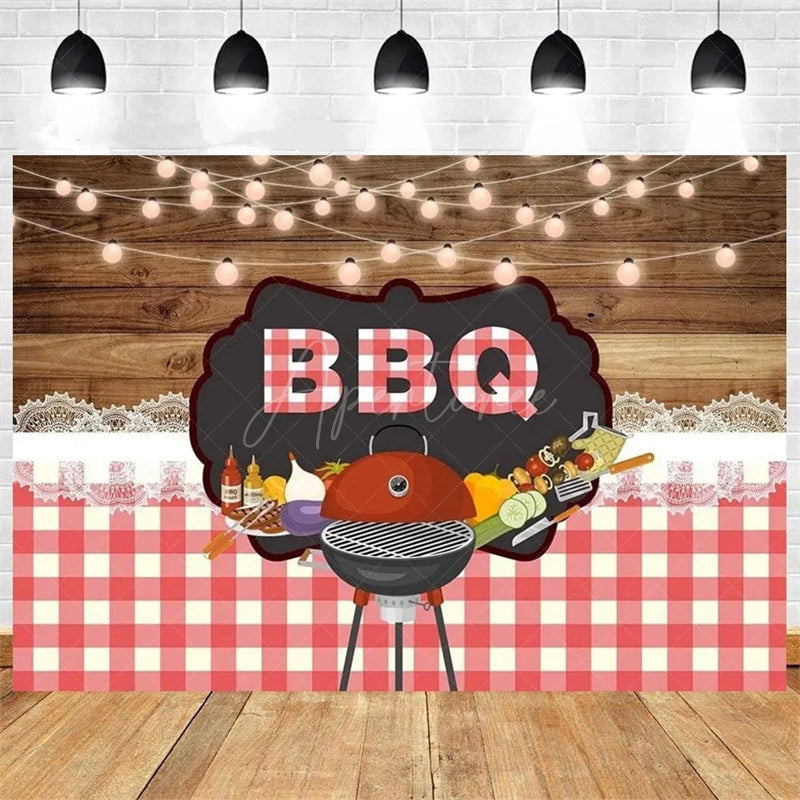 Aperturee - Aperturee It’s a Baby Q Summer Barbecue Baby Shower Backdrop Red Plaid with a Rustic Vibe Fun Outdoor Party Decoration