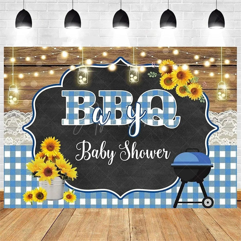 Aperturee - Aperturee It’s a Baby Q Summer Barbecue Baby Shower Backdrop Red Plaid with a Rustic Vibe Fun Outdoor Party Decoration