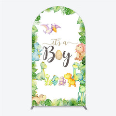 Aperturee - Aperturee It’s a Boy Dinosaur Arch Backdrop for Baby Shower Watercolor Jungle Animals Theme Tropical Dino Party Decor