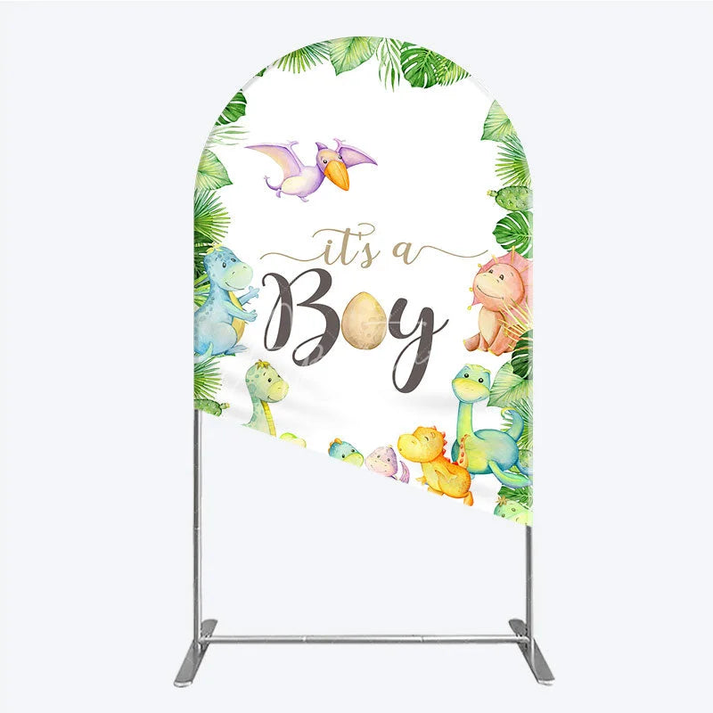 Aperturee - Aperturee It’s a Boy Dinosaur Arch Backdrop for Baby Shower Watercolor Jungle Animals Theme Tropical Dino Party Decor