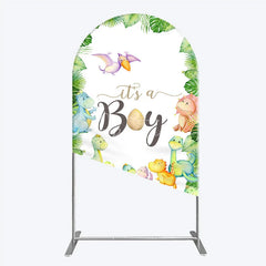 Aperturee - Aperturee It’s a Boy Dinosaur Arch Backdrop for Baby Shower Watercolor Jungle Animals Theme Tropical Dino Party Decor