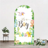 Aperturee - Aperturee It’s a Boy Dinosaur Arch Backdrop for Baby Shower Watercolor Jungle Animals Theme Tropical Dino Party Decor