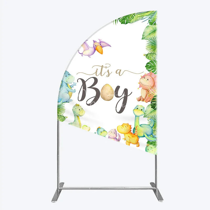 Aperturee - Aperturee It’s a Boy Dinosaur Half Moon Arch Backdrop for Baby Shower Watercolor Jungle Animals Theme Tropical Dino Party Decor