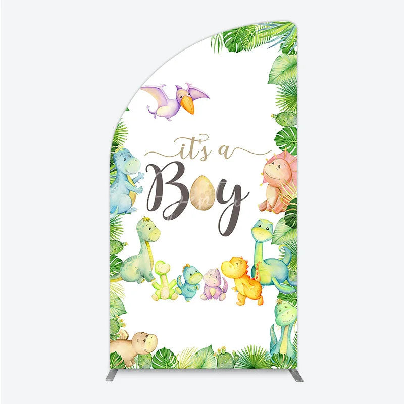 Aperturee - Aperturee It’s a Boy Dinosaur Half Moon Arch Backdrop for Baby Shower Watercolor Jungle Animals Theme Tropical Dino Party Decor